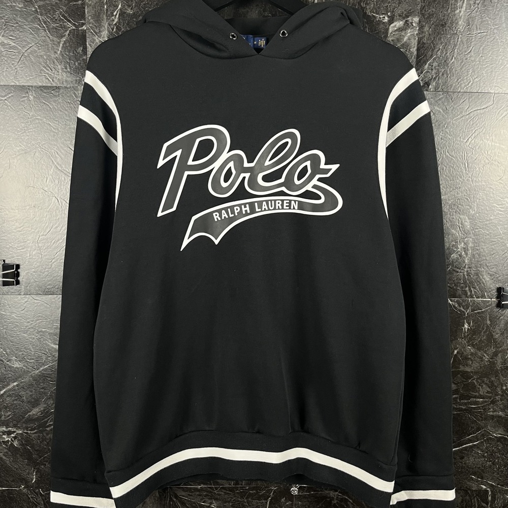 Polo Ralph Lauren Men's Black Knit Script Hoodie Medium